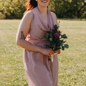 Long cowl neck dress in quartz